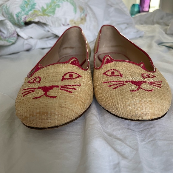 Charlotte Olympia tan raffia and Red Cat Flats - Picture 2 of 6